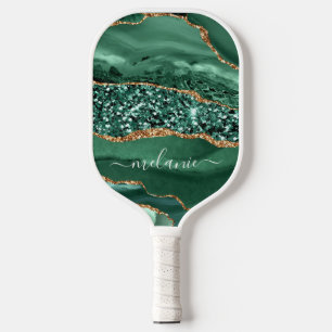Emerald Green Gold Custom Name Pickleball Paddles