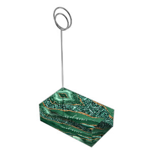 Emerald Green Gold Custom Name Place Card Holder
