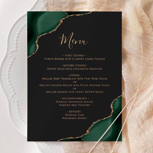 Emerald Green Gold Dark Wedding Menu