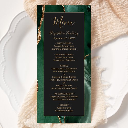 Emerald Green Gold Dark Wedding Menu