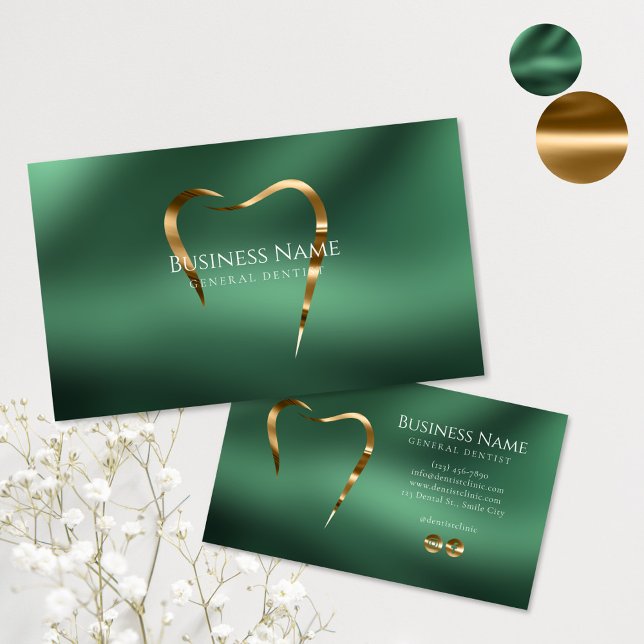 Emerald Green & Gold Dentist Business Card (Creator Uploaded)