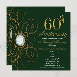 Emerald Green & Gold Diamond 60 60th Anniversary Invitation