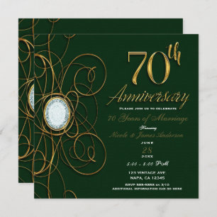 Emerald Green & Gold Diamond 70 70th Anniversary Invitation