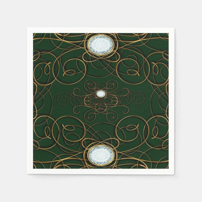 Emerald Green & Gold Diamond Anniversary Party Napkins (Front)