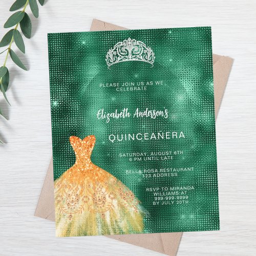 Emerald green gold dress tiara Quinceanera budget