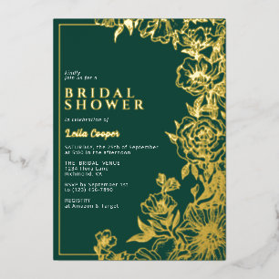 Emerald Green + Gold Elegant Garden Bridal Shower Foil Invitation