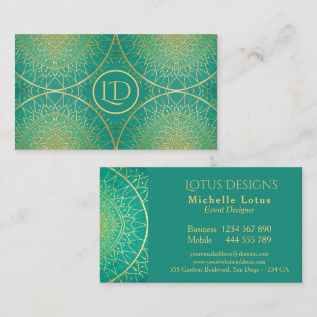 Emerald Green Gold Elegant Light Mandala Business Card (Front/Back)
