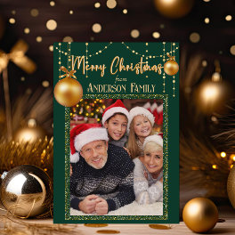 Emerald Green&Gold Elegant One Photo Christmas Holiday Card