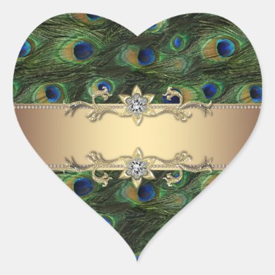Emerald Green Gold Elegant Peacock Stickers