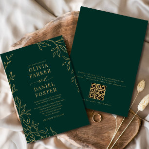 Emerald Green Gold Elegant QR Code Wedding Invitation