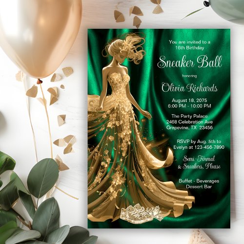 Emerald Green Gold Elegant Sneaker Ball  Invitation