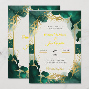 Emerald Green & Gold Elegant Wedding Invitation