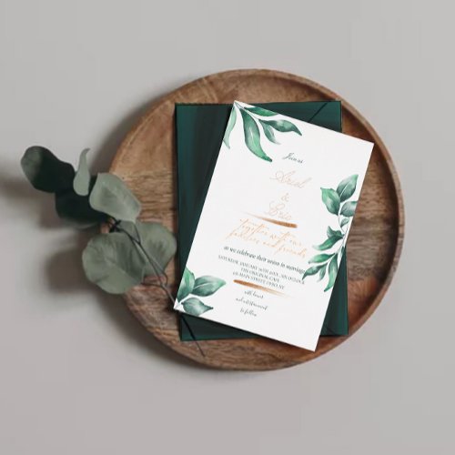 Emerald Green  Gold Eucalyptus Wedding Foil Invitation