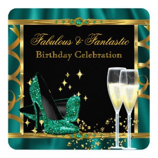 birthday gold emerald fabulous heels card invitations announcements