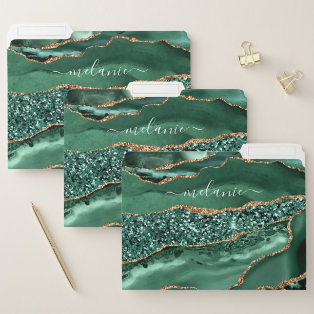 Emerald Green Gold File Folder with Custom Name (Set)