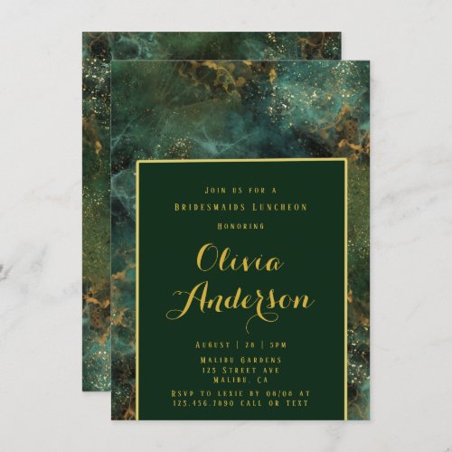  Emerald Green  Gold Fleck Bridesmaids Luncheon Invitation