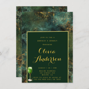 Emerald Green & Gold Fleck Brunch and Bubbly Invitation