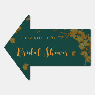 Emerald Green Gold Floral Bridal Shower Direction Sign