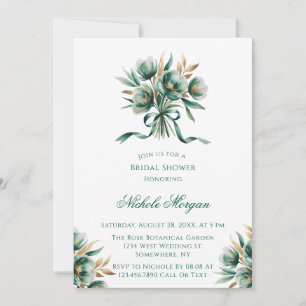 Emerald Green & Gold Floral Bridal Shower Invitation