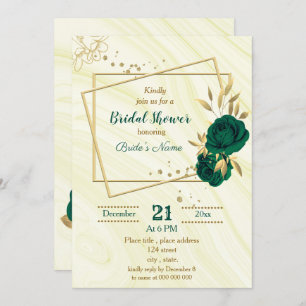 emerald green gold floral bridal shower invitation