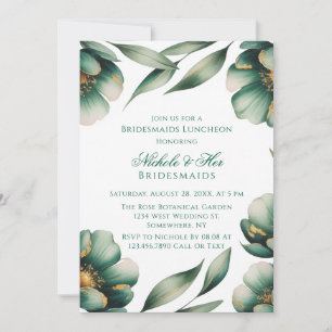 Emerald Green & Gold Floral Bridesmaids Luncheon Invitation