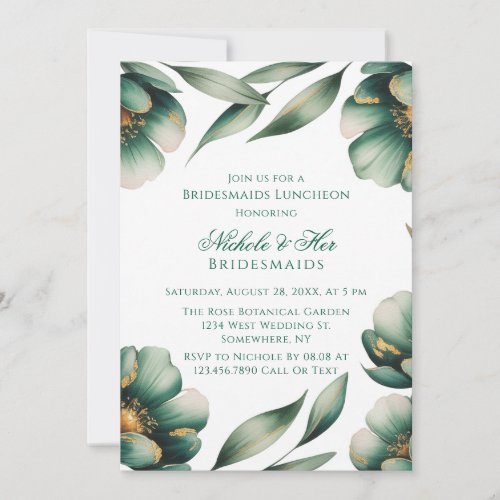 Emerald Green & Gold Floral Bridesmaids Luncheon