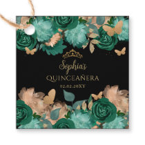 Emerald Green Gold Floral Butterfly Quinceañera  Favor Tags