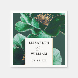 Emerald Green Gold Floral Elegant Modern Wedding Napkins