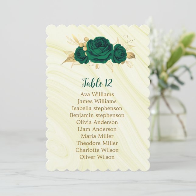 emerald green gold floral geometric seating chart  invitation (Standing Front)