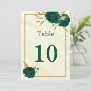 emerald green gold floral geometric table number