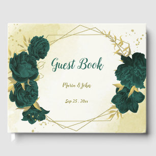 Emerald green gold floral guest book