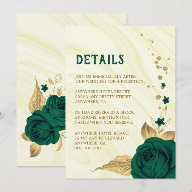 emerald green gold floral marble details enclosure card (Front/Back)