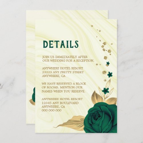 emerald green gold floral marble details enclosure card