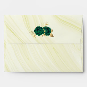 emerald green gold floral marble wedding envelope