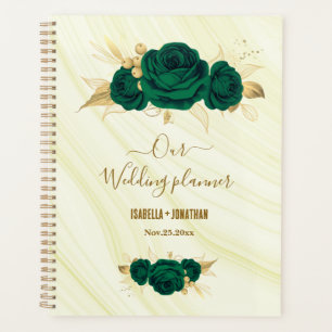 emerald green gold floral marble wedding planner