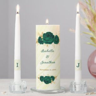 emerald green gold floral marble wedding unity candle set