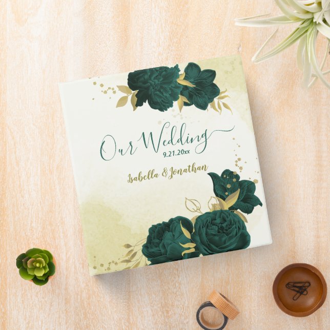 Emerald green gold floral photo album 3 ring binder (In Situ)