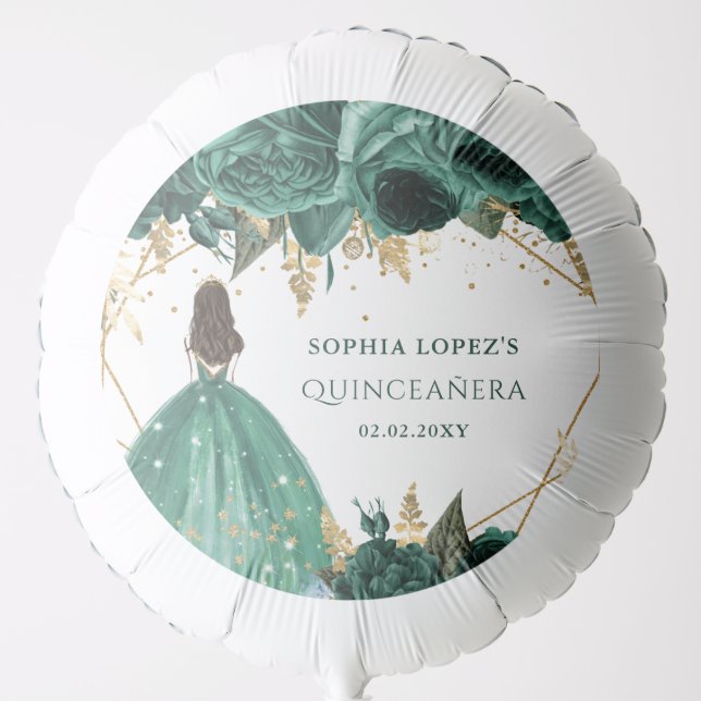 Emerald Green Gold Floral Princess Quinceanera    Balloon (Front)