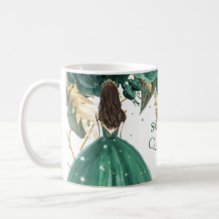 Emerald Green Gold Floral Princess Quinceanera   Coffee Mug