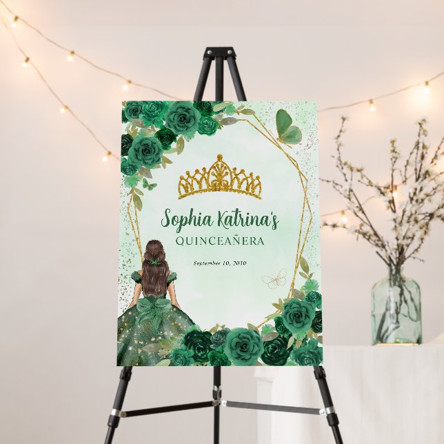 Emerald Green Gold Floral Princess Quinceañera Foam Board (In Situ (Stand))