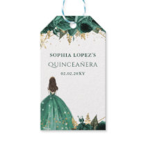 Emerald Green Gold Floral Princess Quinceanera Gift Tags