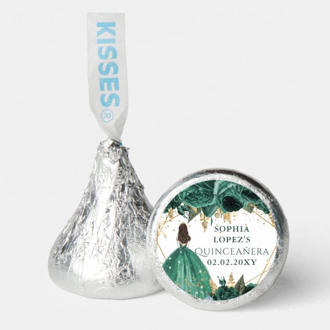 Emerald Green Gold Floral Princess Quinceanera    Hershey®'s Kisses® (Front)