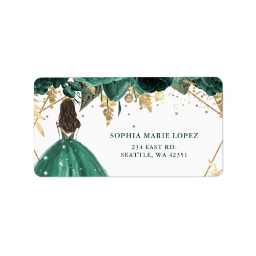 Emerald Green Gold Floral Princess Quinceanera    Label