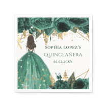 Emerald Green Gold Floral Princess Quinceanera  Napkins