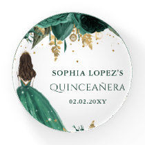 Emerald Green Gold Floral Princess Quinceanera    Paperweight