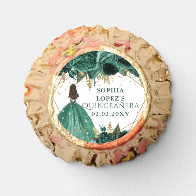 Emerald Green Gold Floral Princess Quinceanera    Reese's Peanut Butter Cups (Front)