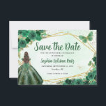 Emerald Green Gold Floral Princess Quinceañera Save The Date<br><div class="desc">Modern Emerald Dark Hunter Green Gold Glitter Sparkle Floral Rose Butterfly Princess Quinceañera Birthday Save the Date Announcement</div>