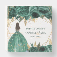 Emerald Green Gold Floral Princess Quinceanera