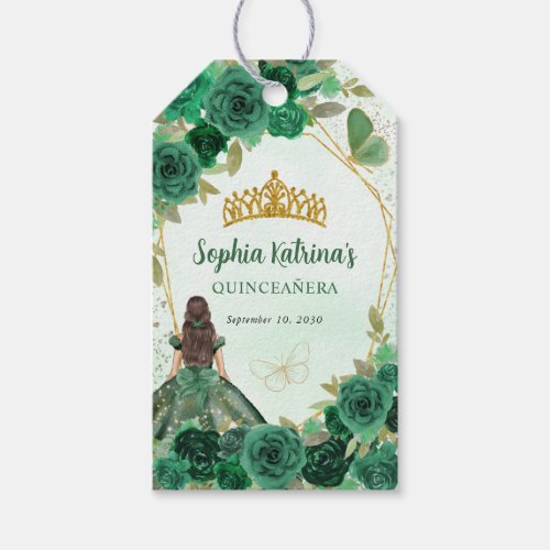 Emerald Green Gold Floral Princess Tiara Favor Gift Tags