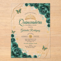 Emerald Green Gold Floral Quinceanera 01